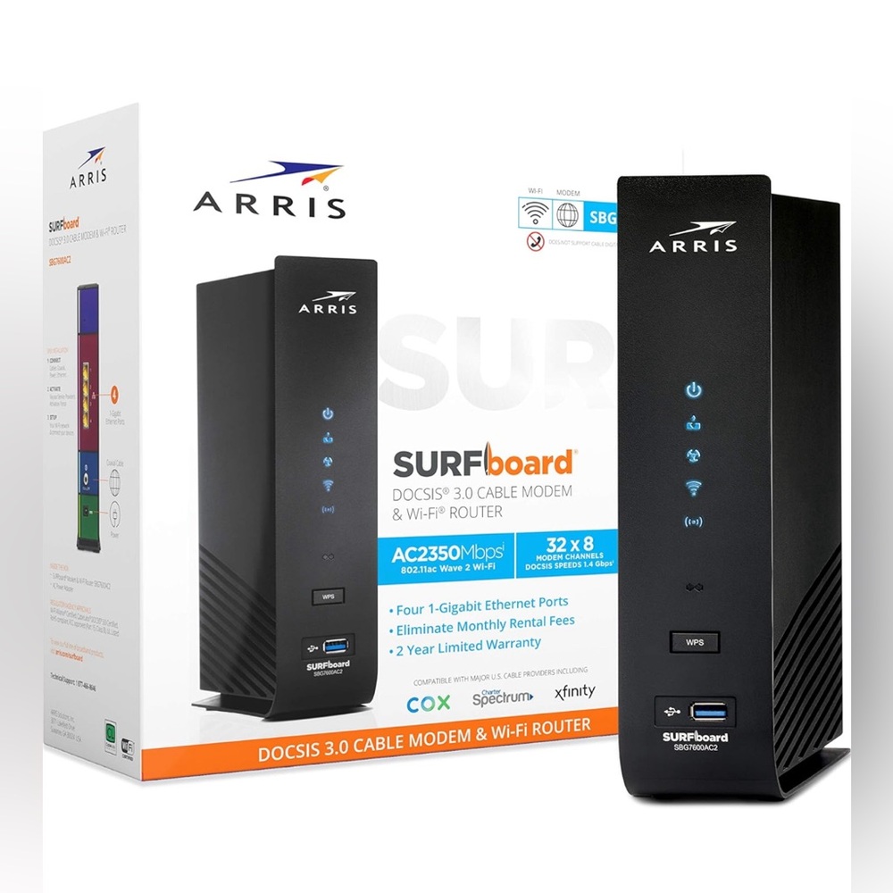 ARRIS SURFboard SBG7600AC2 Cable Modem & Wi-Fi Router - Black